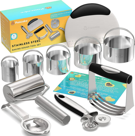 6-Piece Stainless Steel Biscuit Cutter Set for Perfect Pancakes!