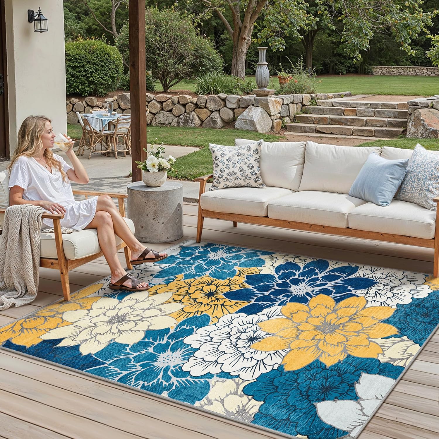 GENIMO Indoor Outdoor Area Rug 5ft X 7ft Waterproof and Washable