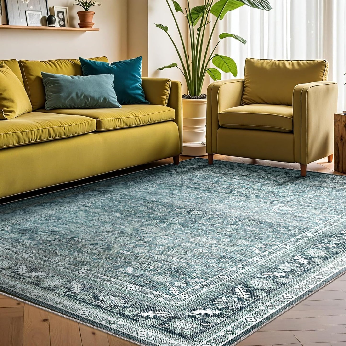OPPODREAM Vintage Teal Area Rugs 8x10 for Elegant Spaces
