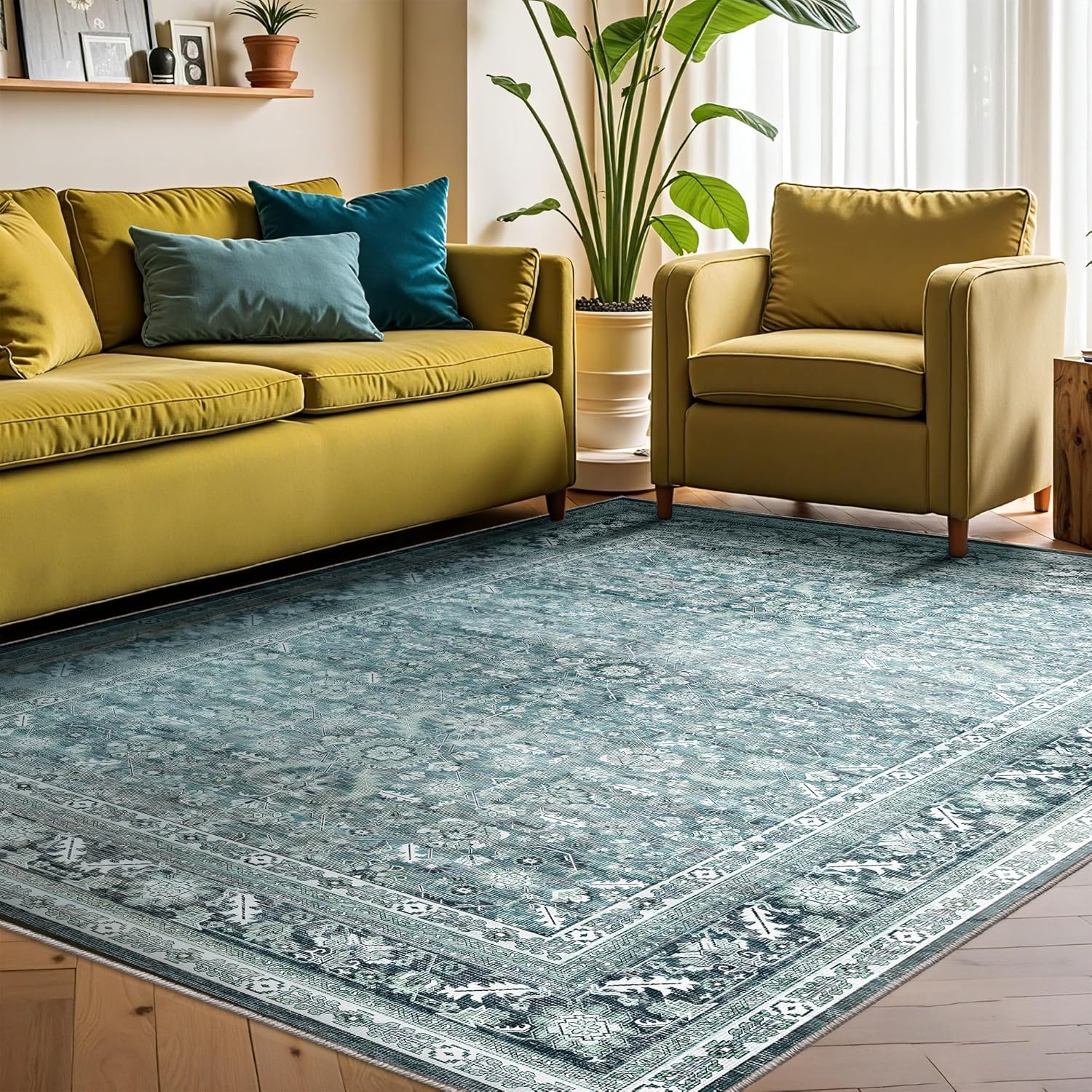 OPPODREAM Vintage Teal Area Rugs 8x10 for Elegant Spaces