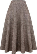 Womens High Elastic Waist Maxi Plaid Skirt - Warm A-line Flare