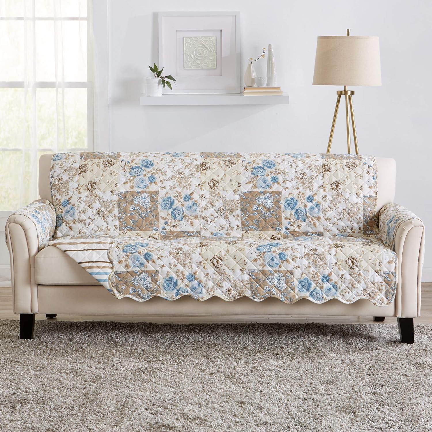 Great Bay Home Reversible Floral Patchwork Furniture Protector