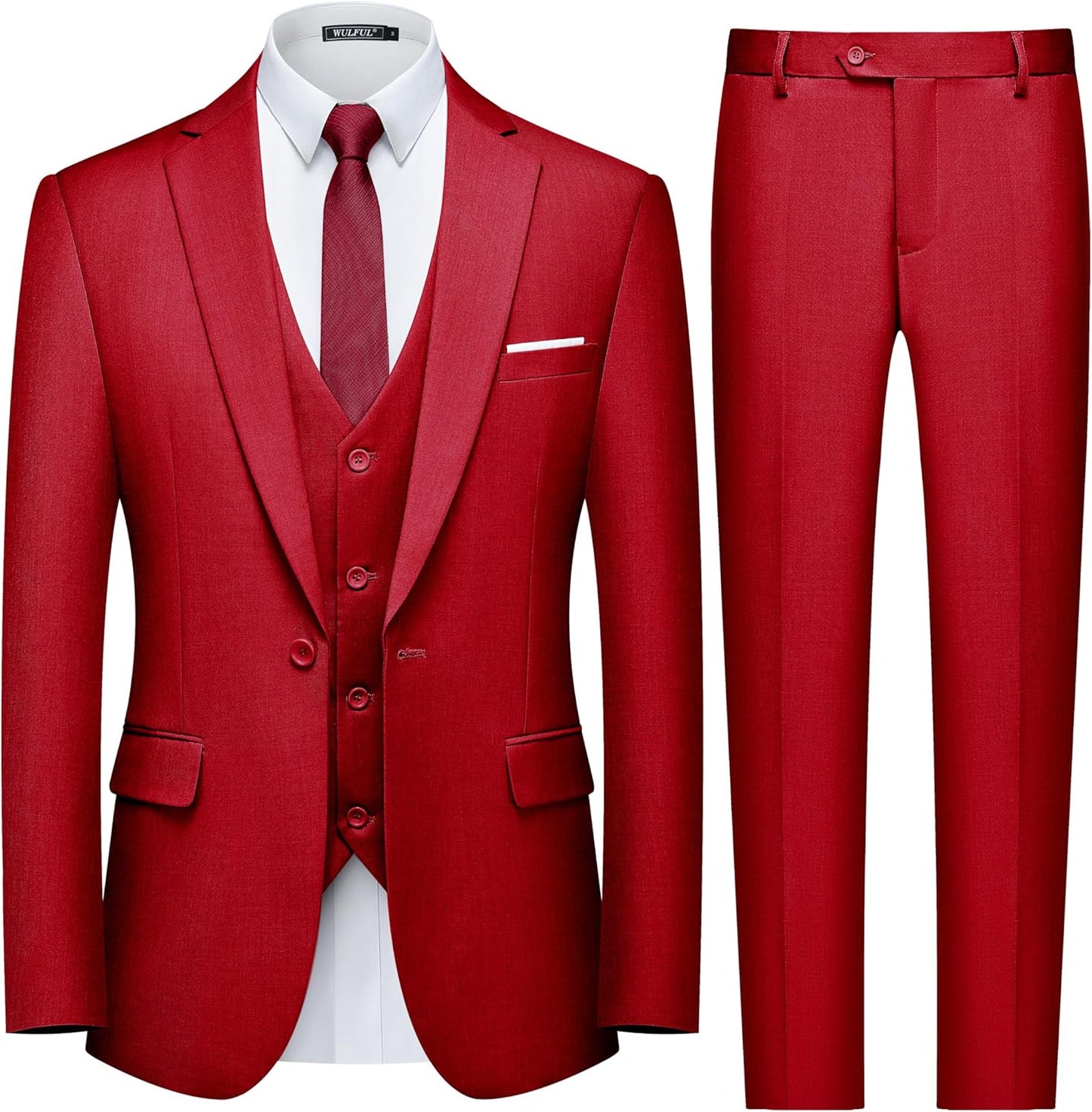 WULFUL Men's Slim Fit 3 Piece Suit for Business and Parties