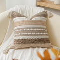 Fall Brown Decorative Throw Pillow Cover 18x18 - Boho Tassel Accent