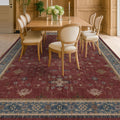 7x9 Dining Room Rug for Under Table - Vintage Burgundy Boho Accent