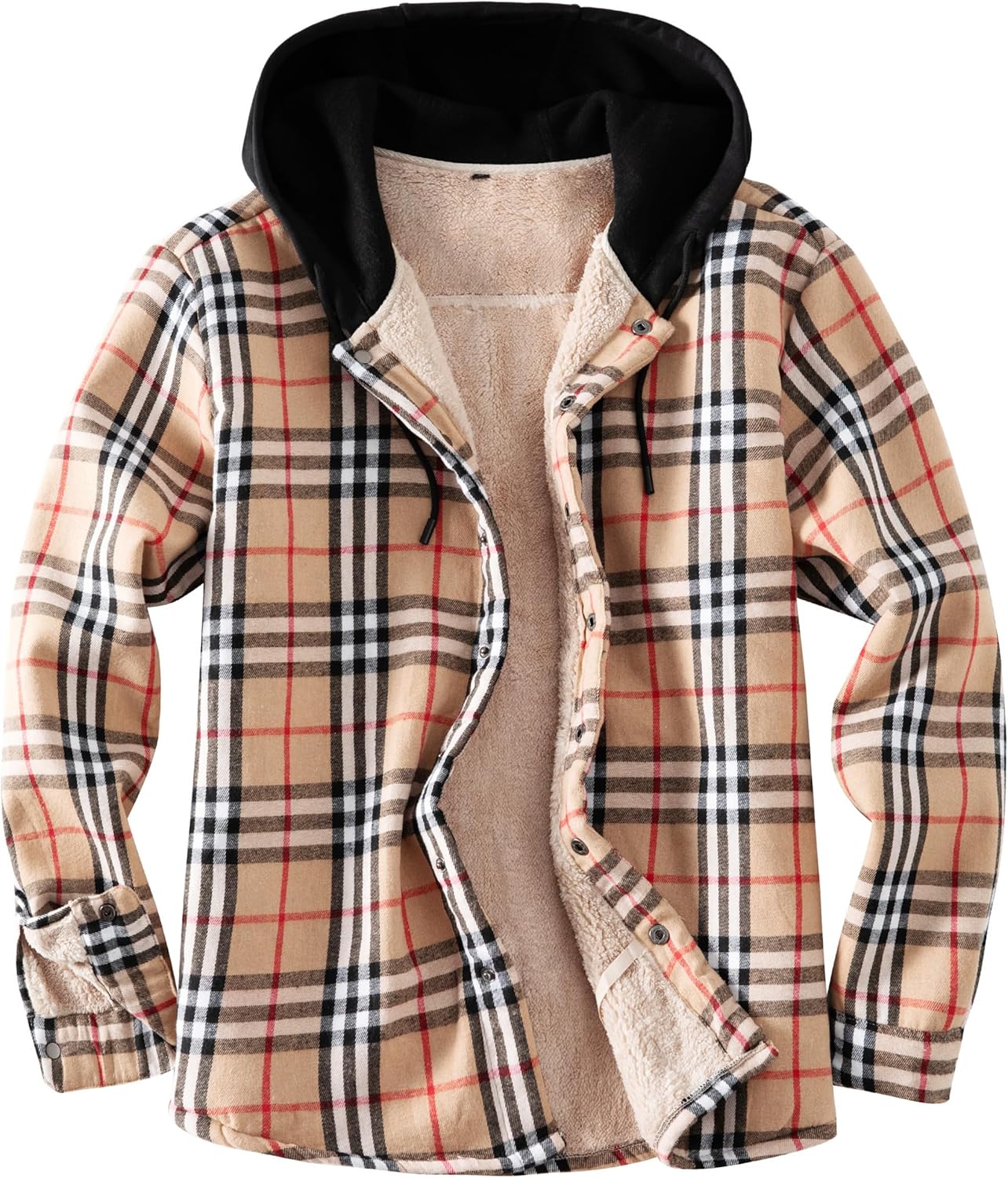 Men's Cotton Plaid Long Sleeve Flannel Shirt with Hood