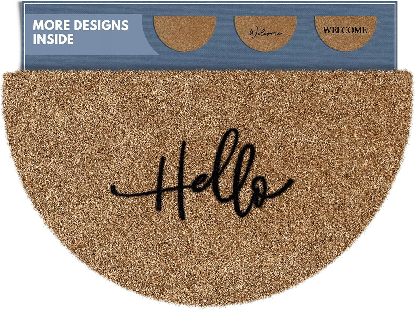 Hello Half Moon Welcome Mat for Front Door and Outdoor Use