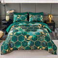 Emerald Green Printed Marble Comforter Set Queen - Modern Gold