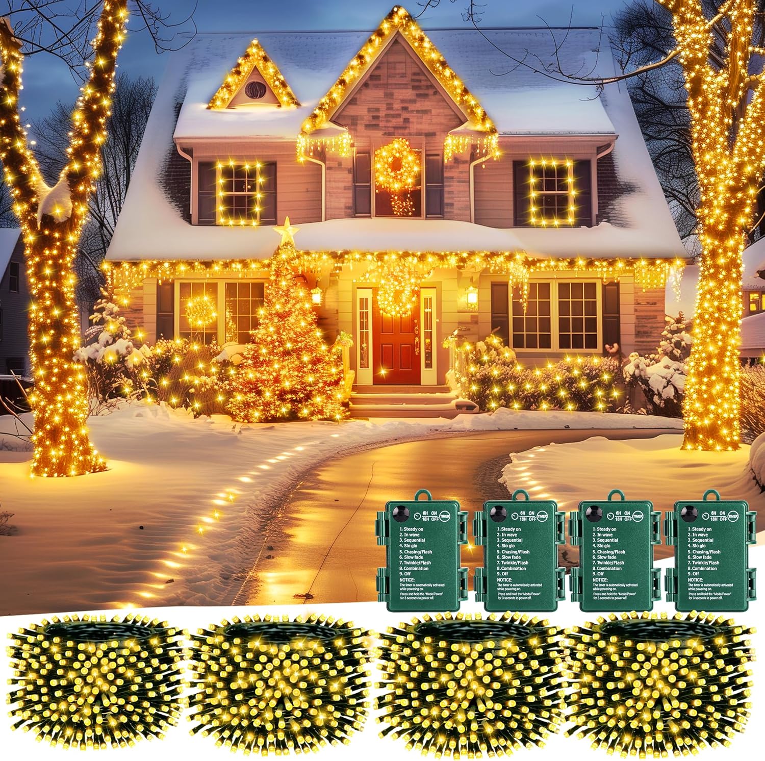 Brightown Christmas Lights Outdoor Battery Operated 4 Pack