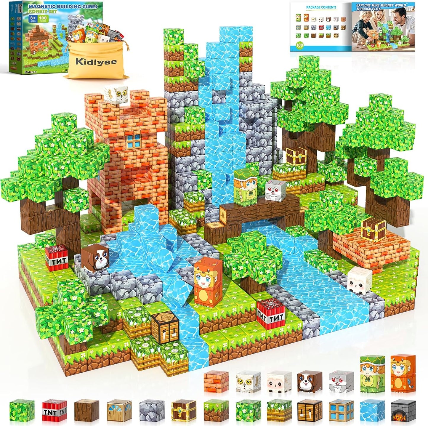 100PCS Magnetic Blocks Set for Kids - Build a Forest Adventure
