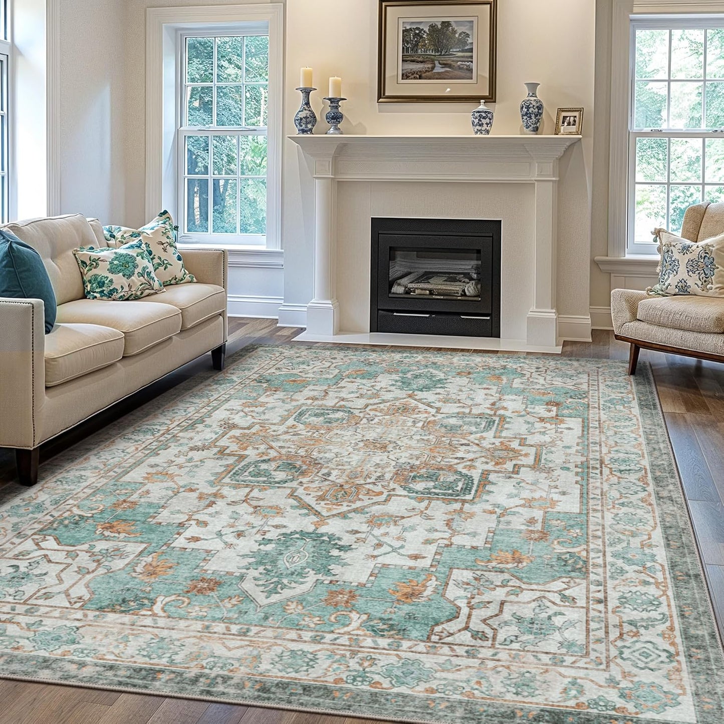 GENIMO Vintage Area Rugs for Living Room, Machine Washable Design