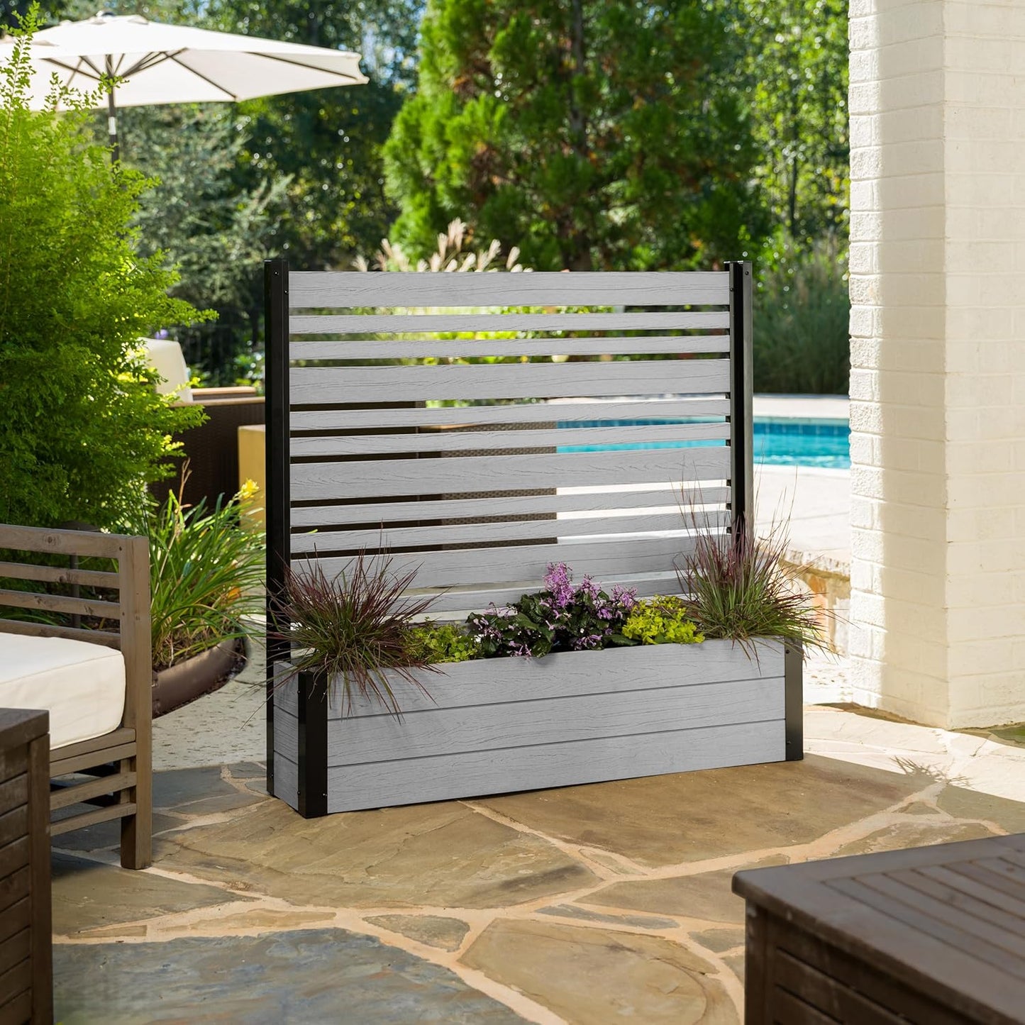 Enclo Privacy Screen w/ Planter - Outdoor Vinyl Panel