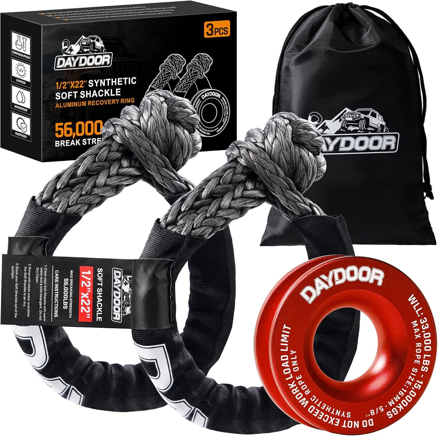 DAYDOOR 56,000 LBS Soft Shackle Recovery Kit for Off-Road Use