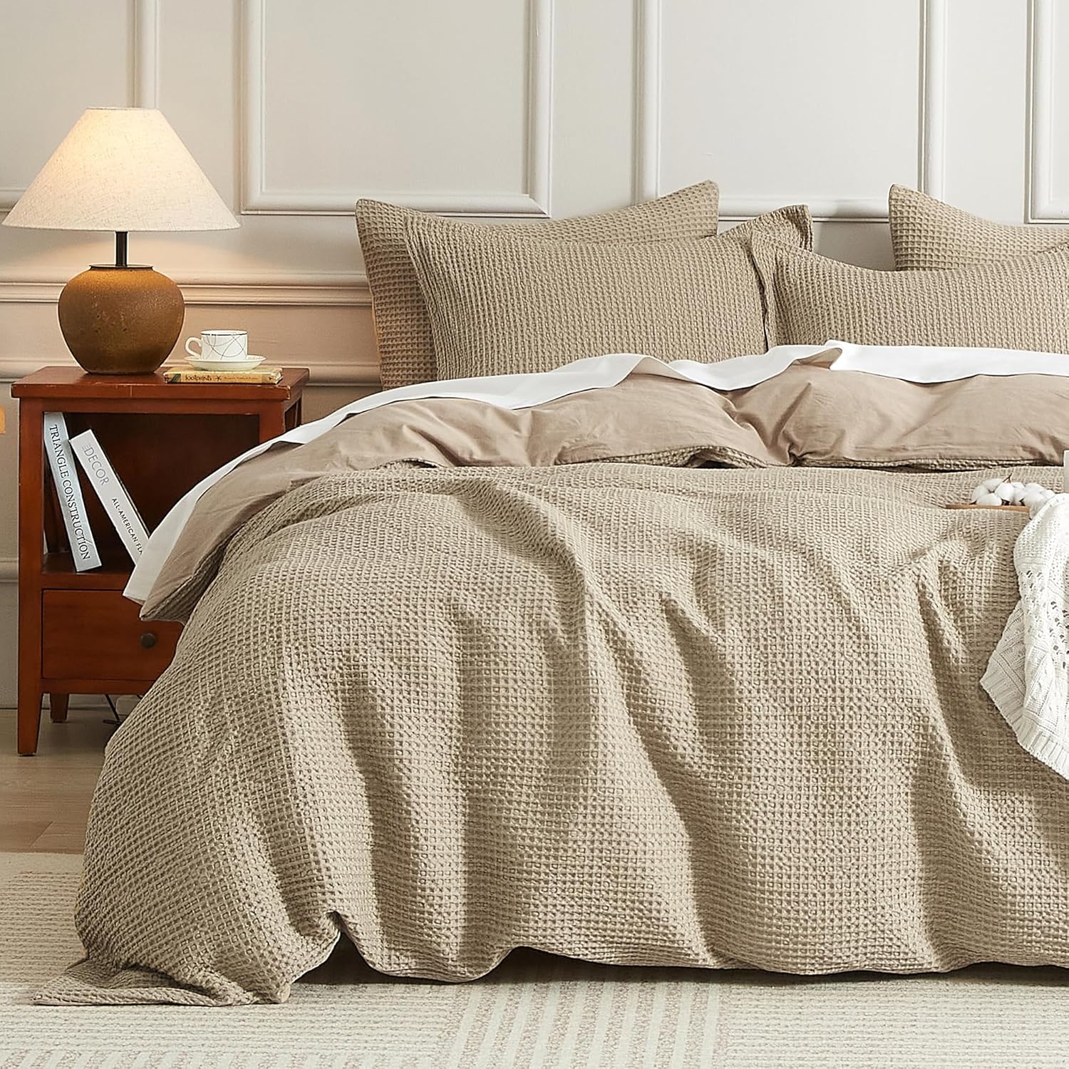 SE SOFTEXLY Waffle Duvet Cover King Set for All Seasons Comfort