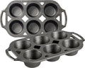 Cast Iron Muffin Pan Set - Lodge 2 Piece Muffin Pans for Even Baking