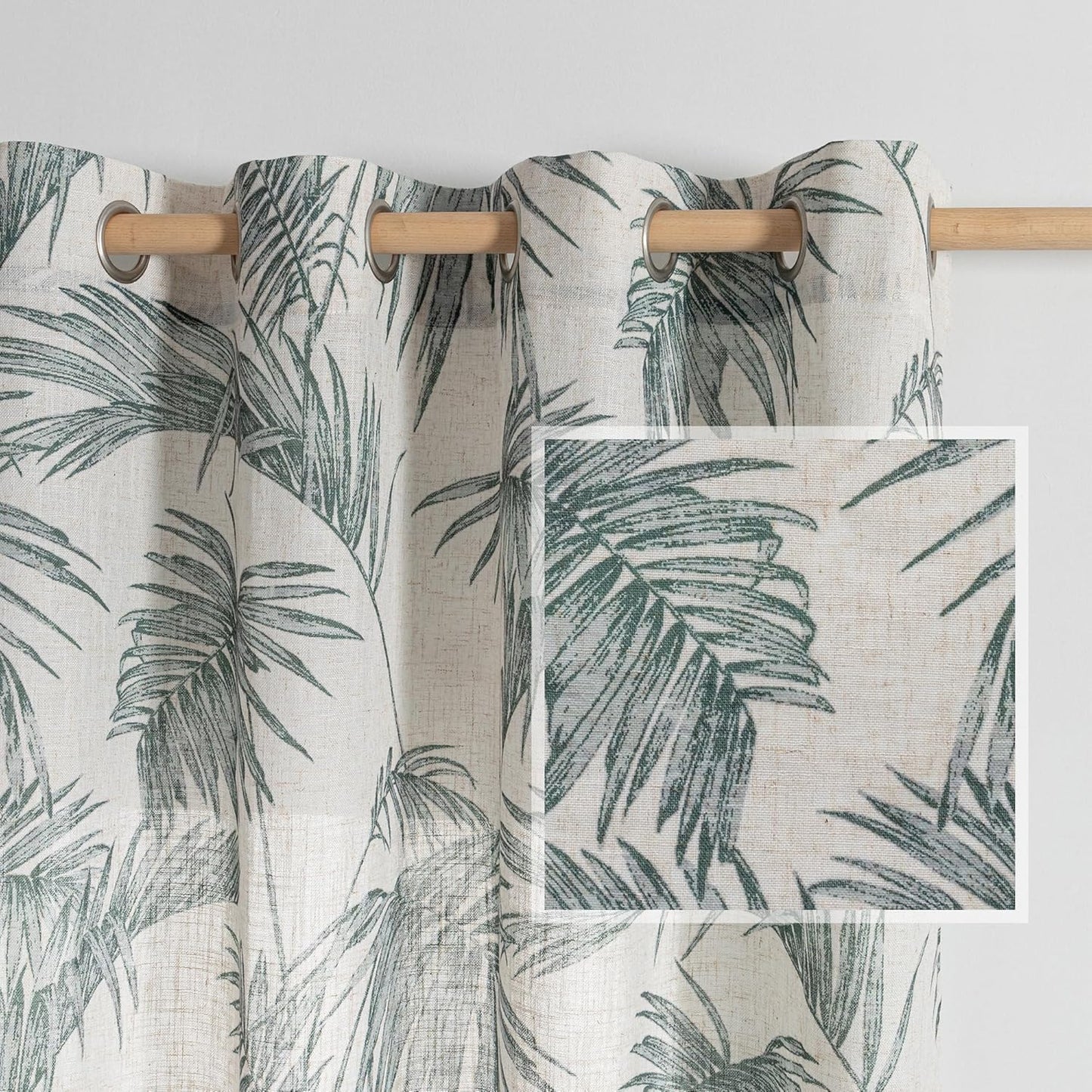 MYSKY HOME Linen Curtains with Tropical Palm Leaves Design