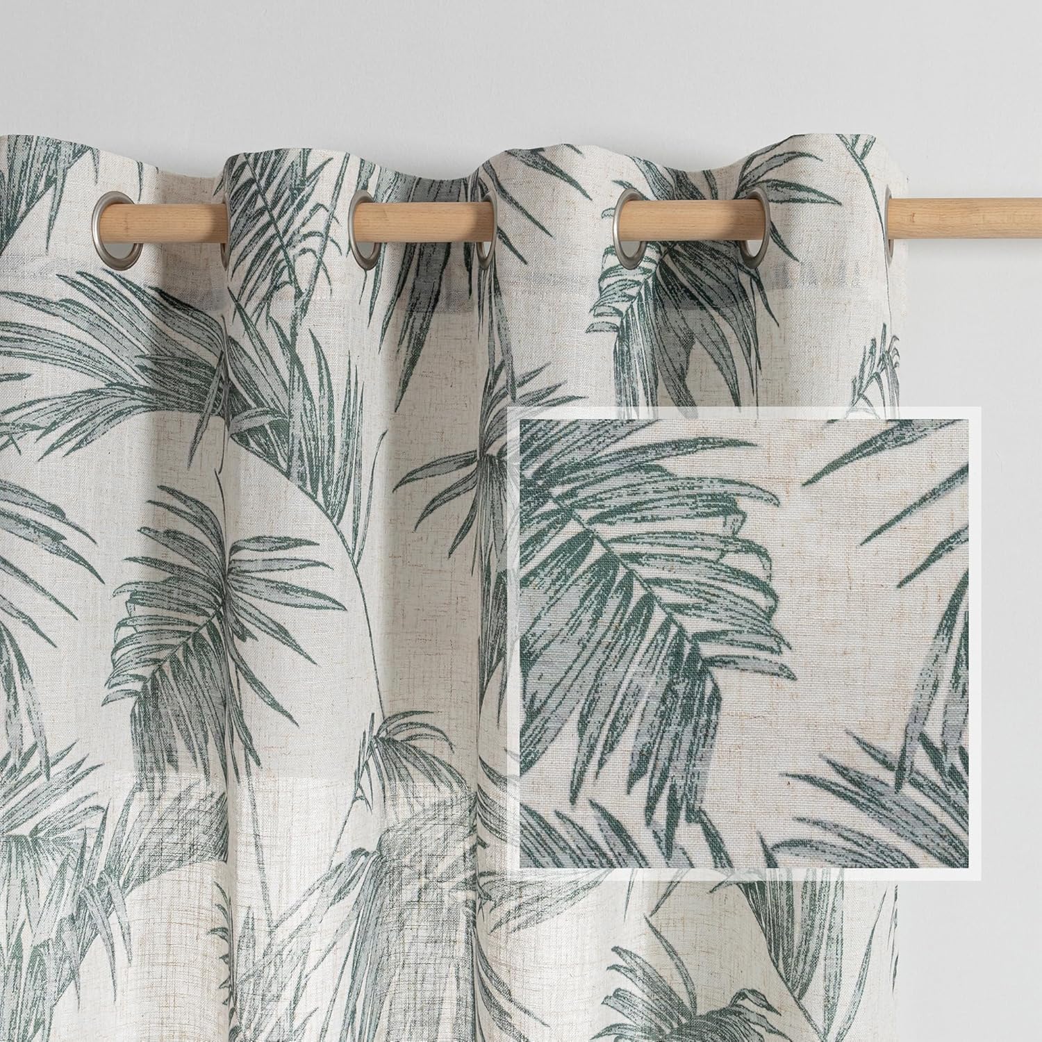 MYSKY HOME Linen Curtains with Tropical Palm Leaves Design