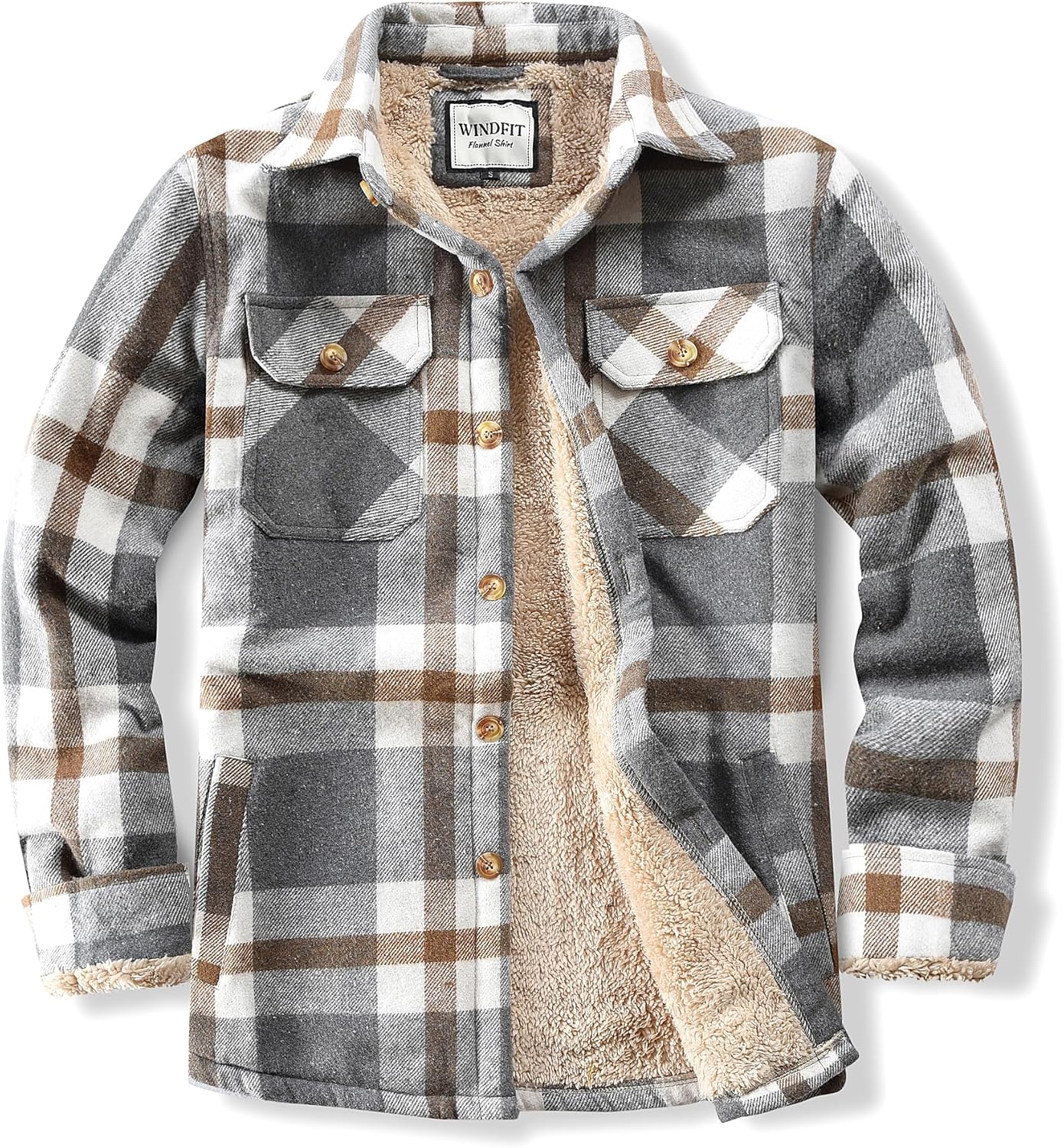 Men's Cotton Sherpa Lined Flannel Shirt Jacket for Comfort