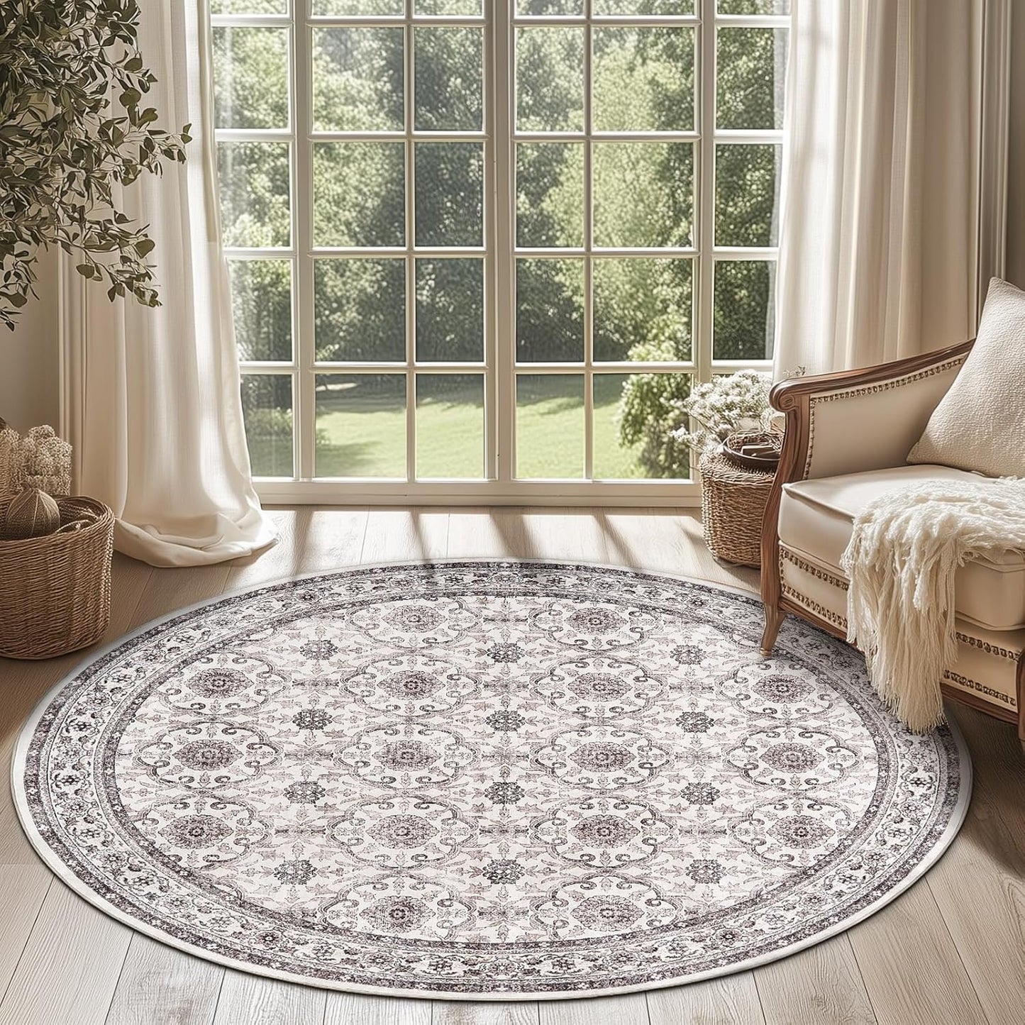 jinchan Round Rug 6ft Washable Circle Soft Rug for Home Decor