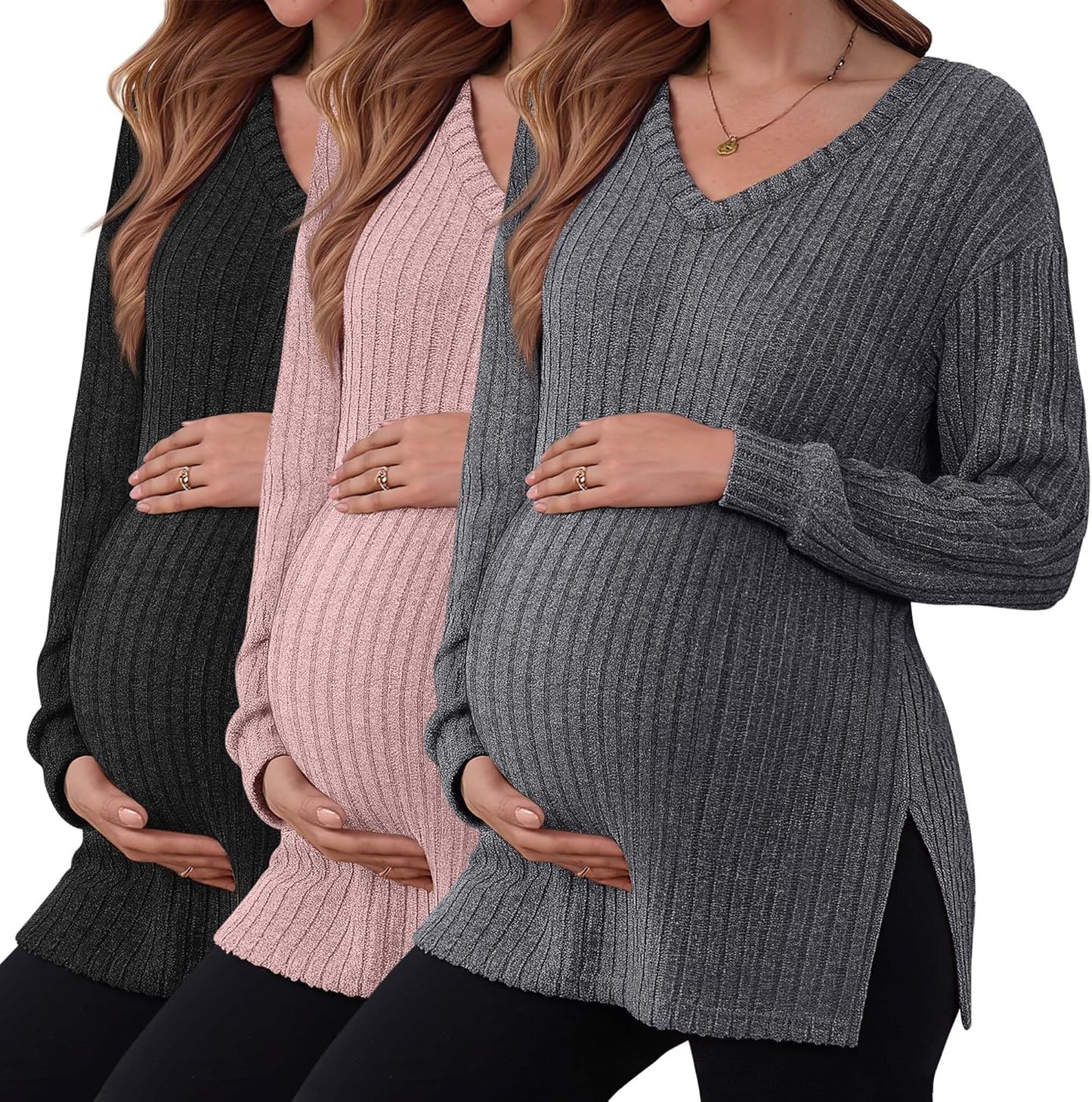 3 Pack Women's Ribbed Maternity Shirts for Stylish Comfort