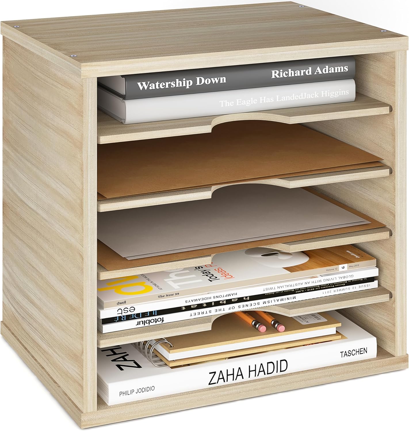 Ballucci Wood File Organizer with 5 Adjustable Shelves for Office