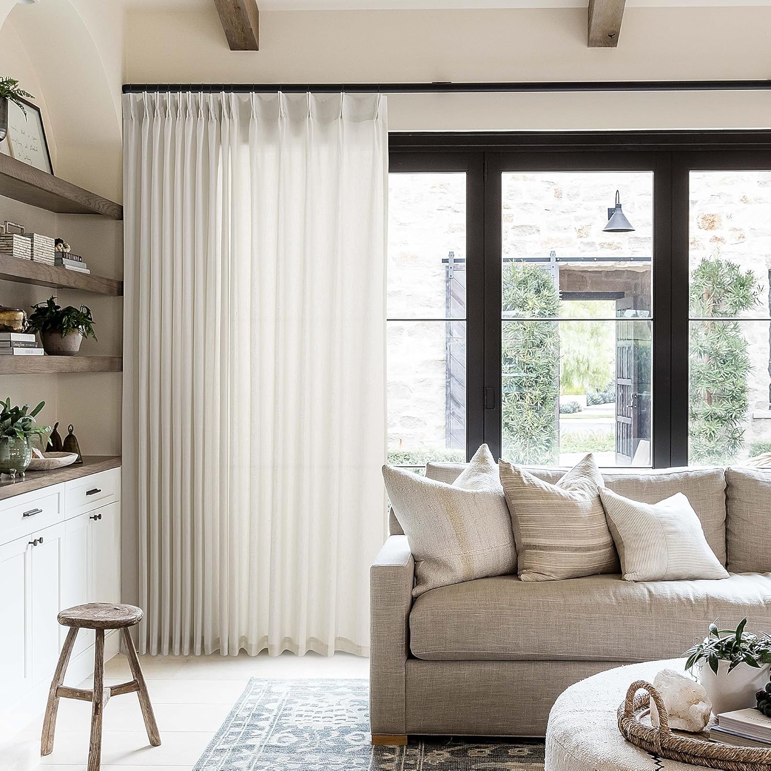 Extra Wide Pleated 96 Inch Long Linen Curtains for Living Room