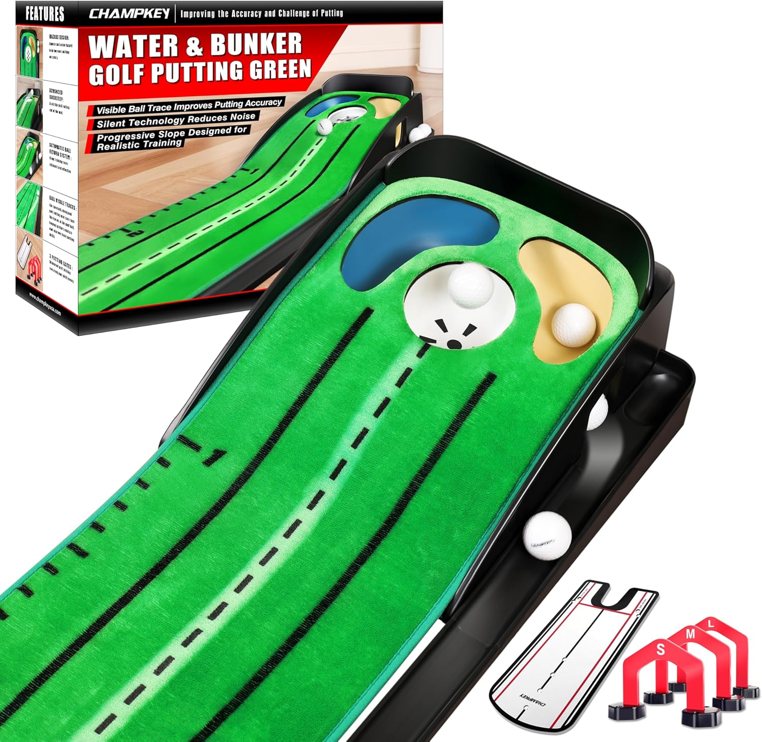 CHAMPKEY Professional Hazard Golf Putting Green with Gates & Mirror