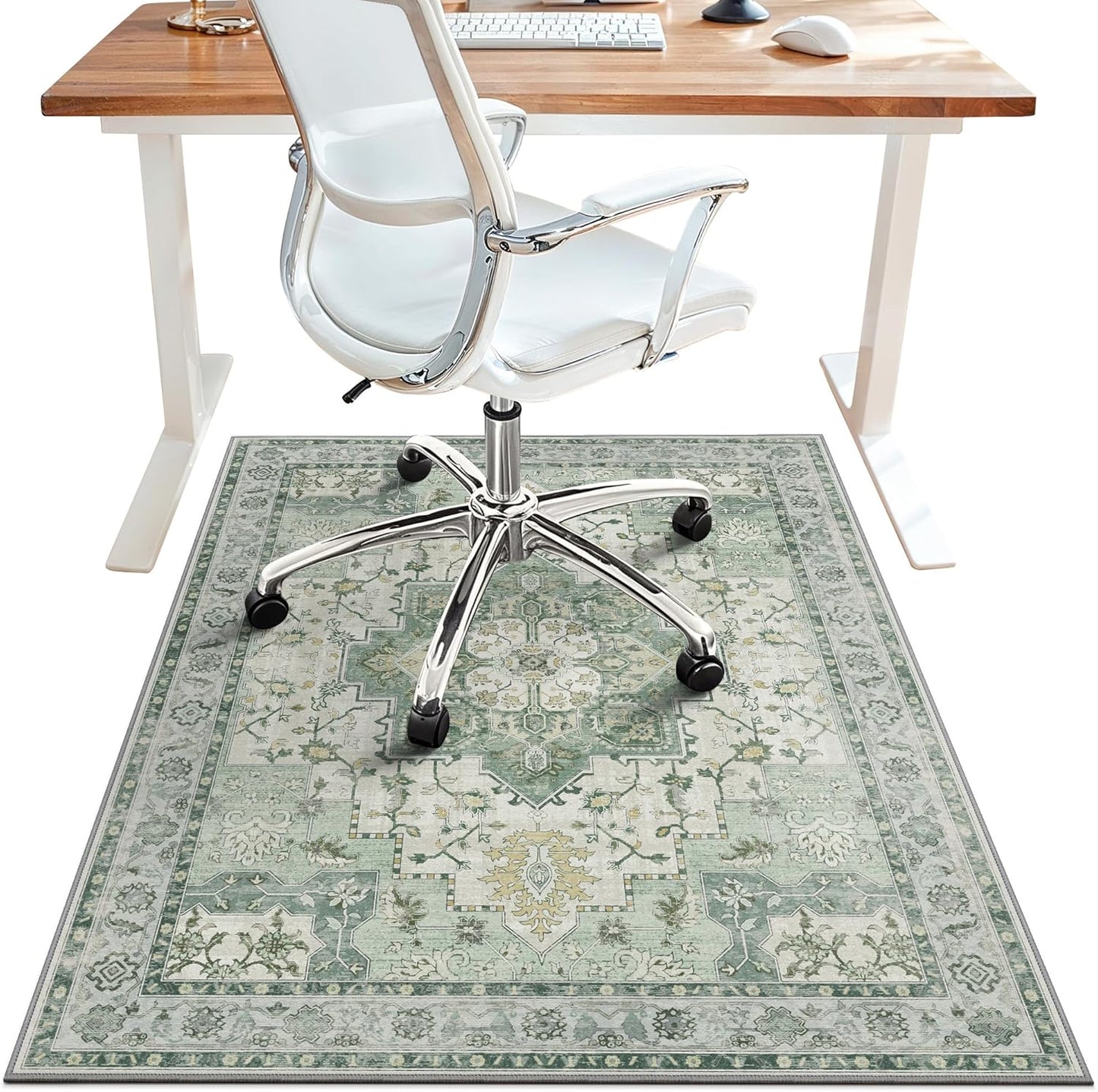 36x60 Office Chair Mat for Hardwood Floors - Vintage Green Rug