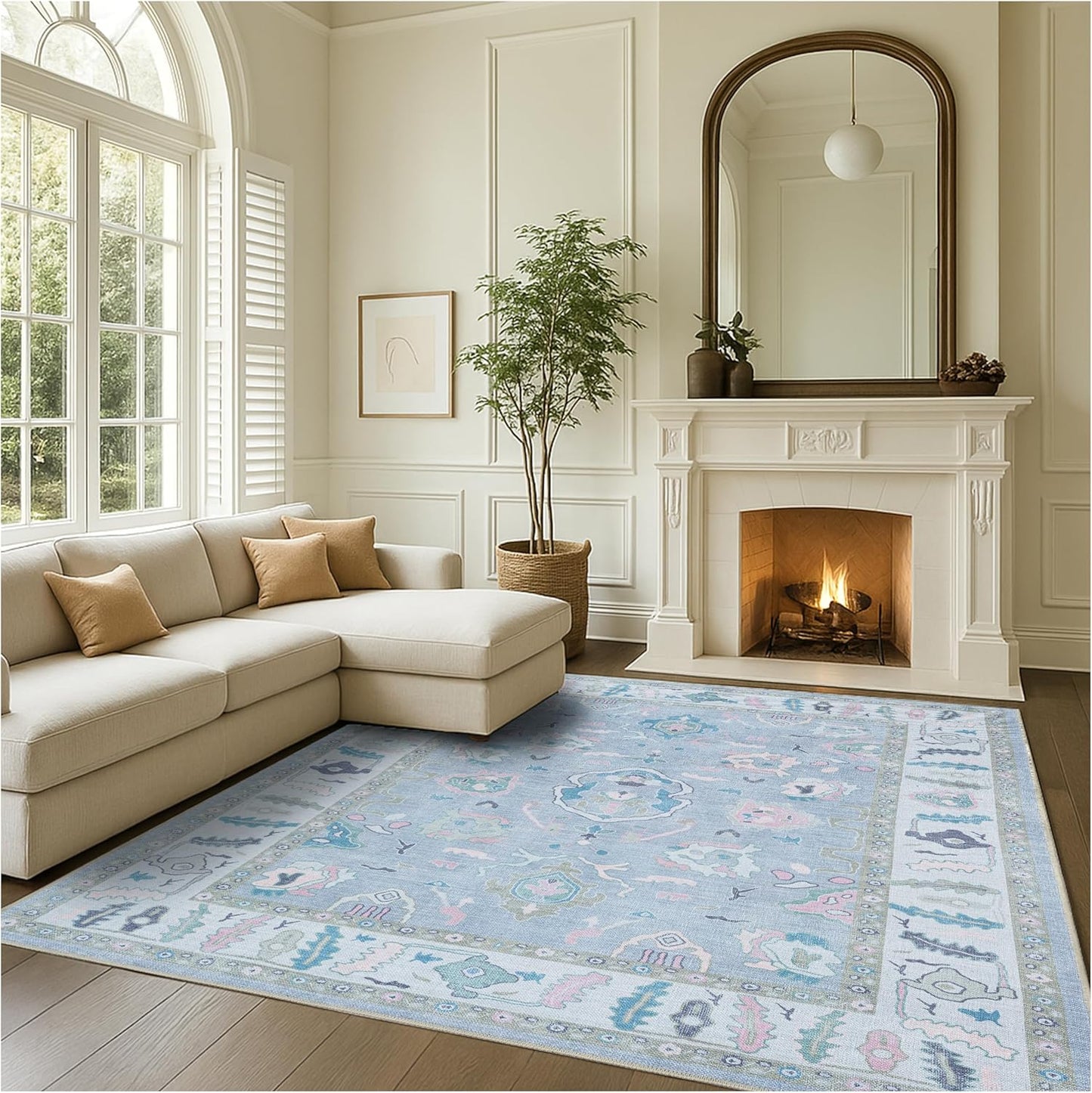 Fame Rugs Modern Oushak Rug 5x7 Vintage Turkish Lavender Area Rug
