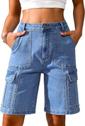 Eddoyee Bermuda Cargo Shorts for Women - High Waist Comfort