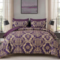 Purple Damask Comforter Set Queen Size - 7 Piece Bedding