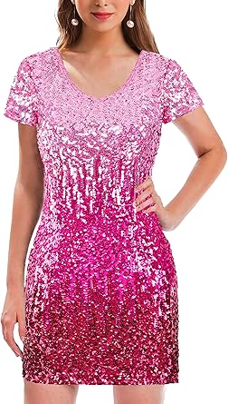 MANER Women's Sequin Glitter Short Sleeve Dress for Parties