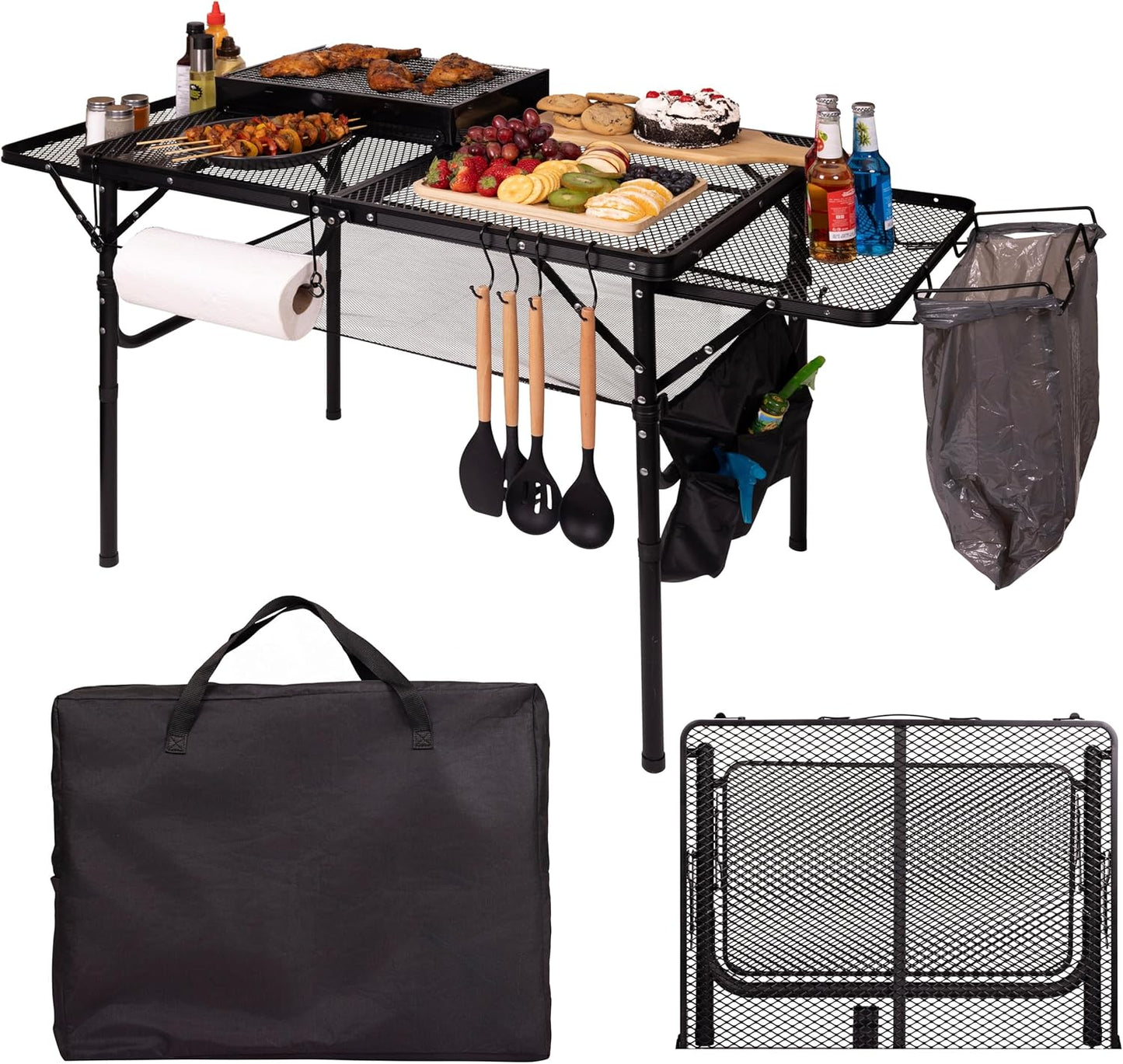 Folding Table with Carry Bag and Unique Storage Features