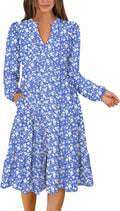 ANRABESS Long Sleeve Midi Dress V Neck Tiered Boho - Casual Flowy Fit