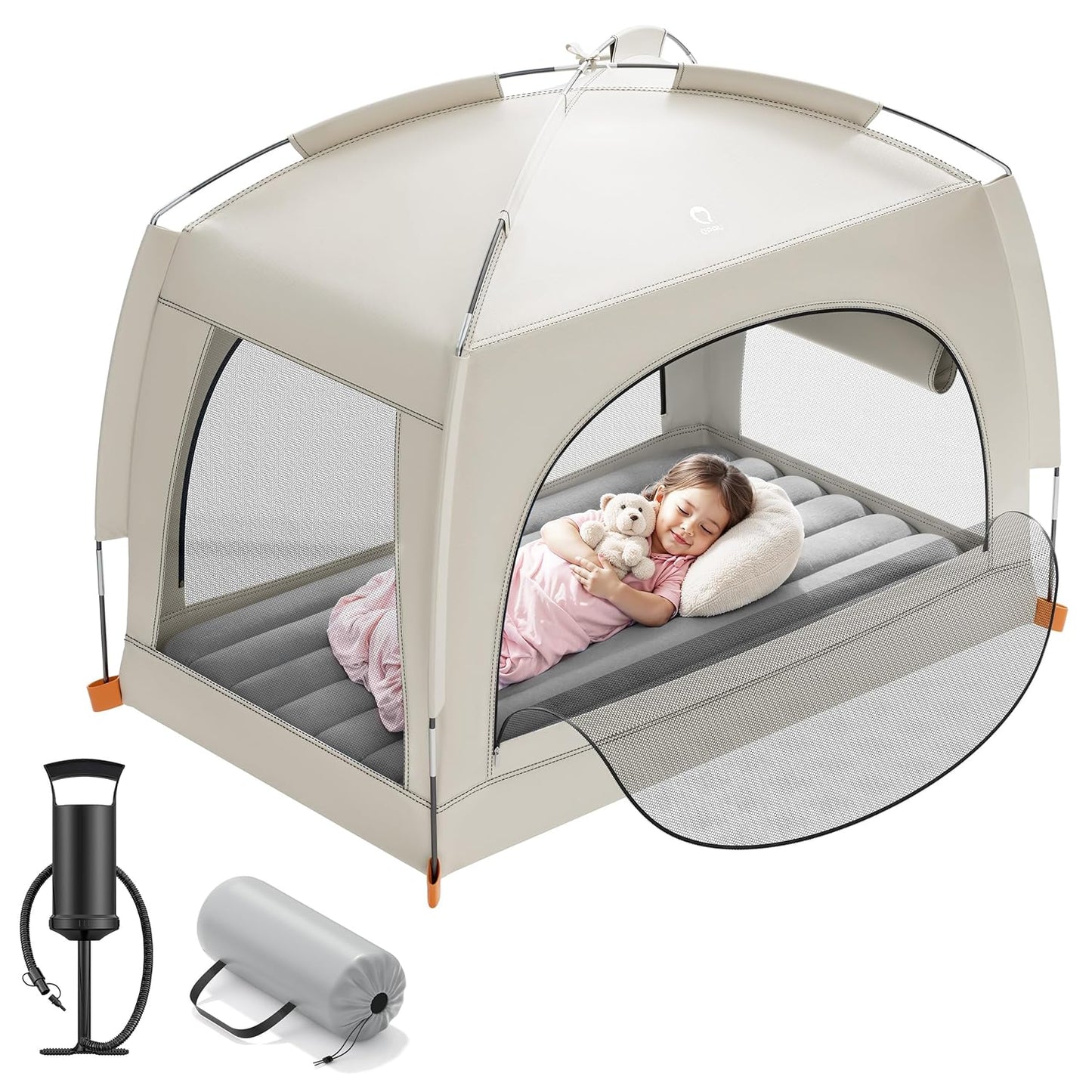 QPAU Inflatable Toddler Travel Bed with Tent for Kids