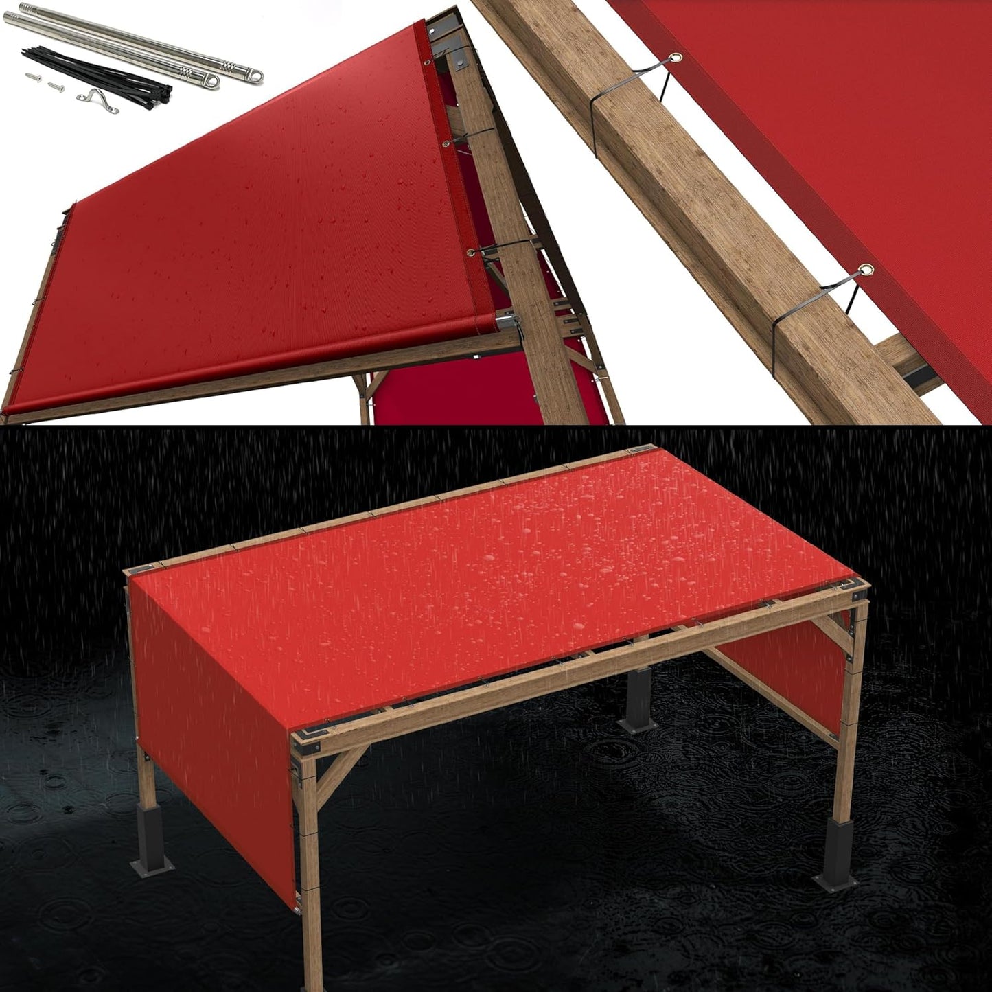 Royal Shade 5ft W x 26ft L Red Waterproof Pergola Cover Upgrade