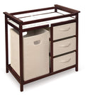 Modern Baby Changing Table with Laundry Hamper - Cherry/Ecru