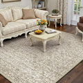Brown Area Rug 5x7 - Machine Washable Distressed Floral Rug