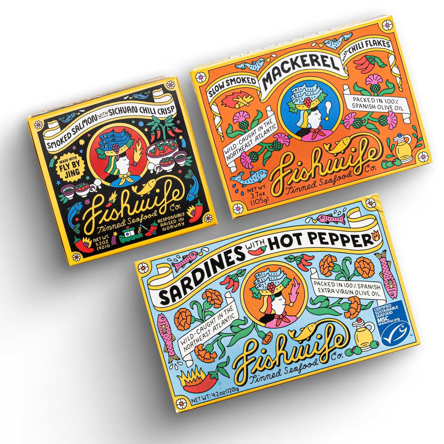 Fishwife Spicy Hot Trio: Salmon, Mackerel, Sardines Pack