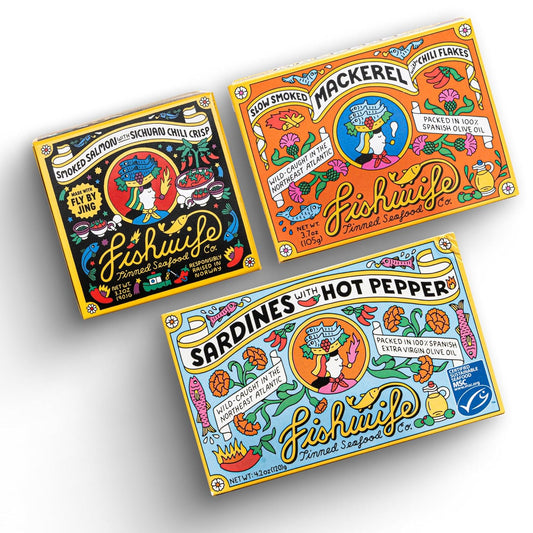 Fishwife Spicy Hot Trio: Salmon, Mackerel, Sardines Pack