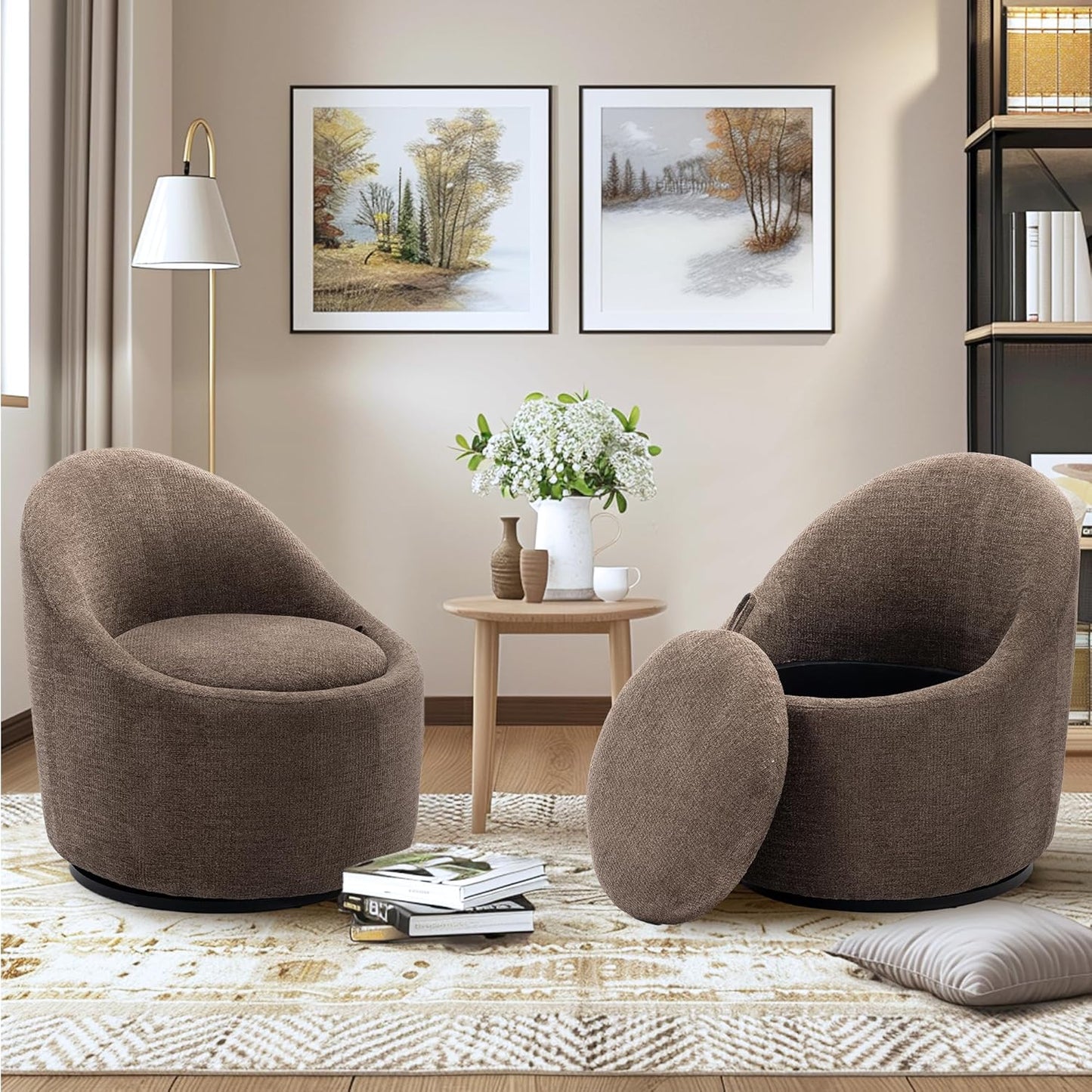 Swivel Accent Chairs with Storage - Set of 2