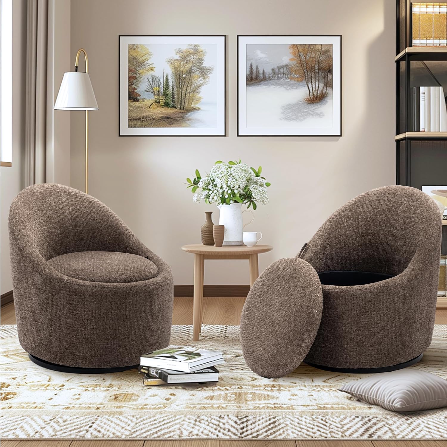Swivel Accent Chairs with Storage - Set of 2