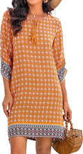 Women Casual Beach Summer Dress Boho Tassel Tie Neck - Short Floral