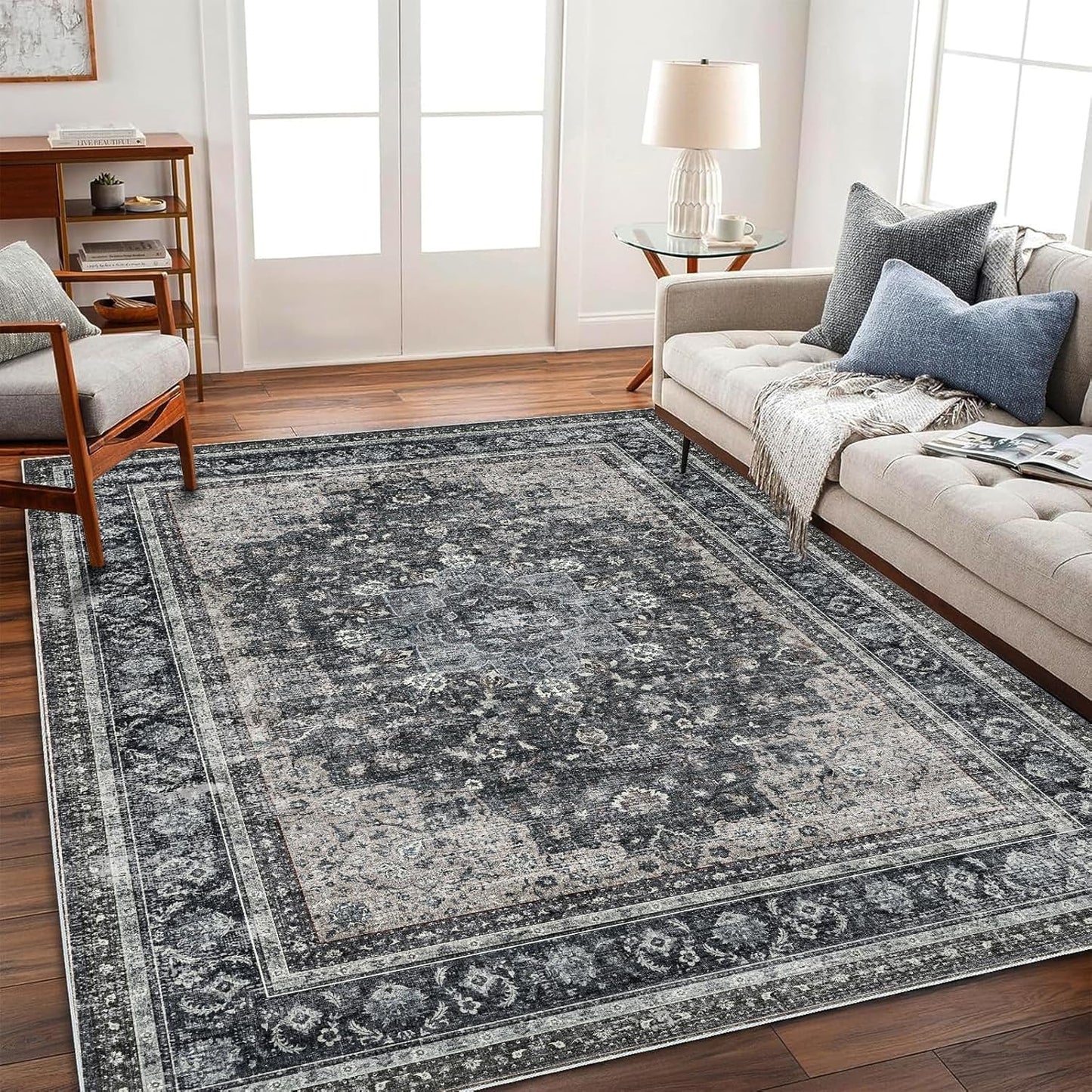 Vintage Traditional Area Rug 6ftx9ft Washable Non Slip Carpet