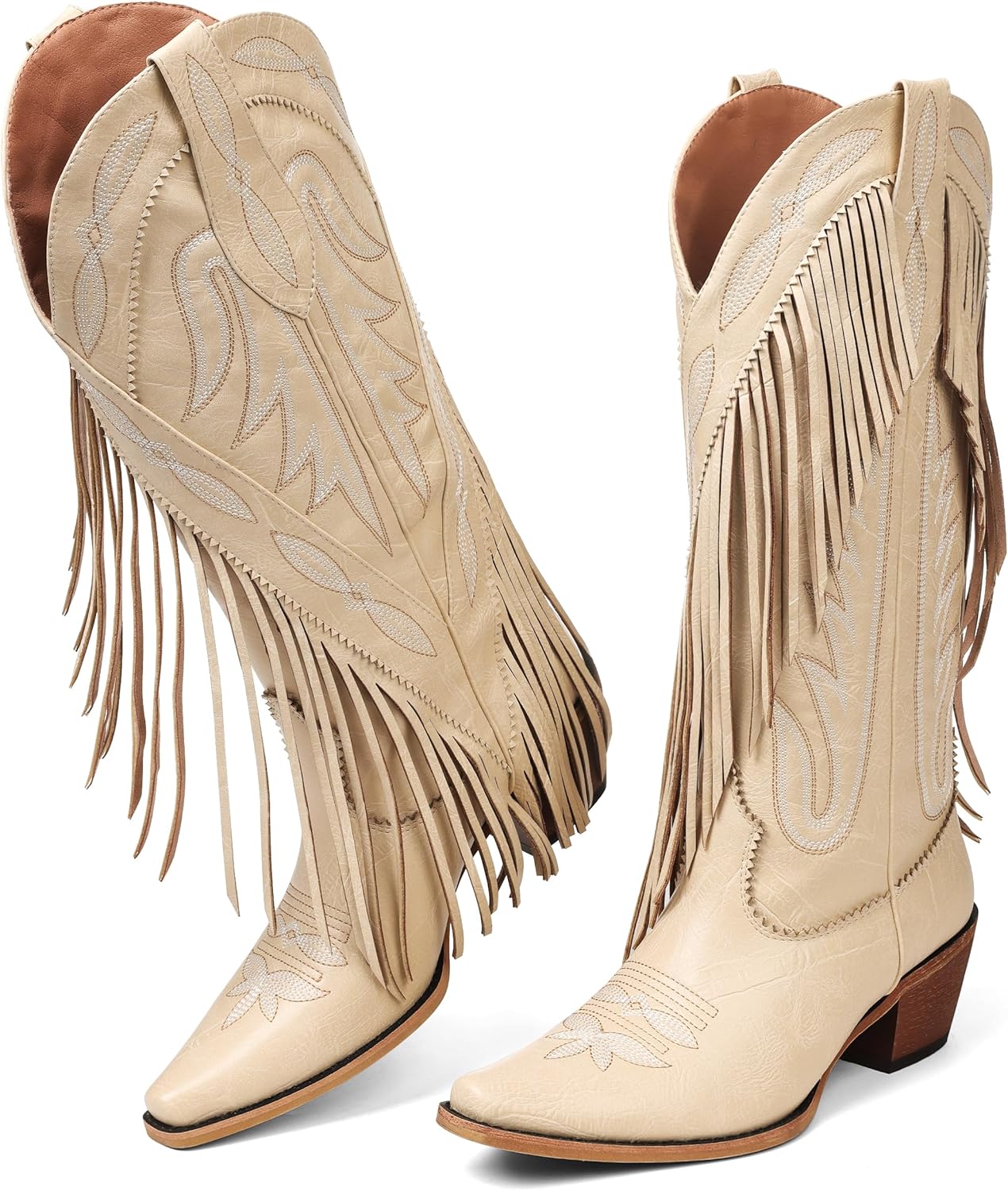 Retro Cowboy Boots for Women with Chunky Heel and Tassels