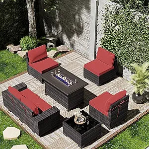 Outdoor Patio Furniture Set with Gas Fire Pit Table for Comfort