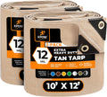 Heavy Duty Tan Poly Tarp 10ft x 12ft (2-Pack) - Durable Waterproof