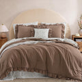 Full Comforter Set Ruffle Amber Brown Bedding - Cozy Shabby Chic