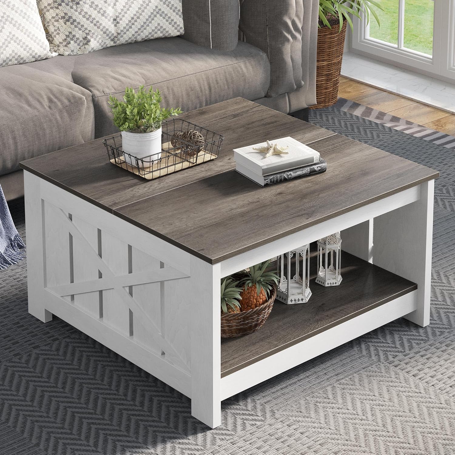 YITAHOME Rustic Coffee Table with Storage for Modern Living Rooms