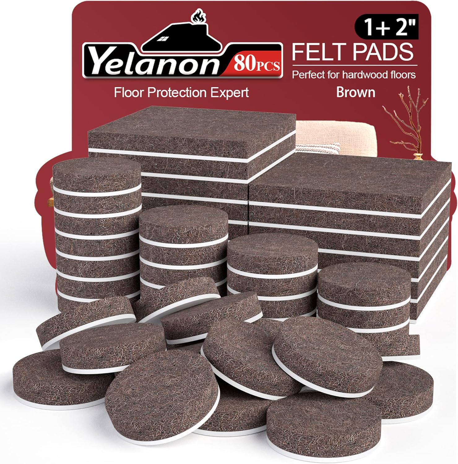 Premium Brown Felt Pads - Protects Hardwood Floors